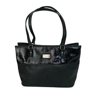 Nine West Black Vegan Pebbled & Patent Double Shoulder Strap Tote Bag